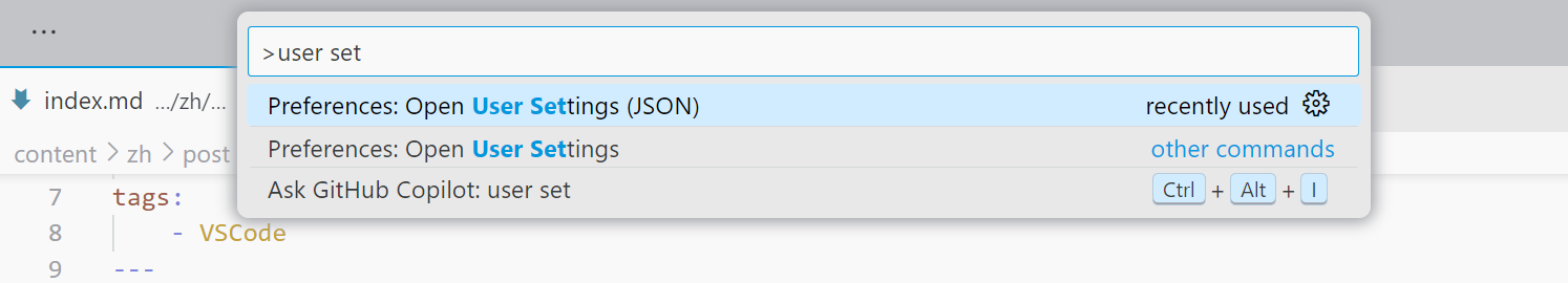 open user setting json